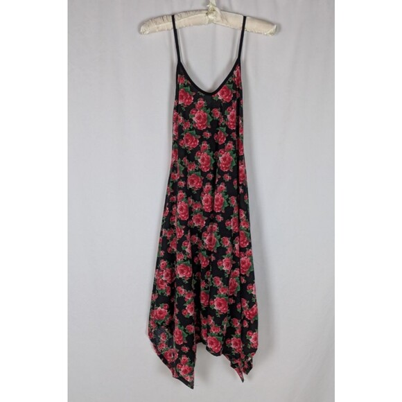 Canari Dress L Women's Black Floral Scoop Neck Spaghetti Strap Trapeze Comfy - Picture 2 of 7
